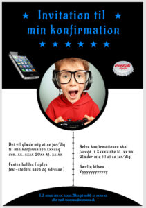 Invitation til konfirmation - Foldet A5 - Dreng - design nr 13 - blå tekst