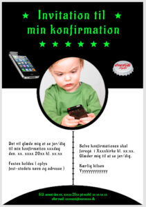 Invitation til konfirmation - Foldet A5 - Dreng - design nr 14 - Grøn tekst