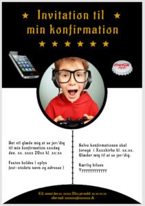 Invitation til konfirmation - Foldet A5 - Dreng - design nr 15 - Brun tekst