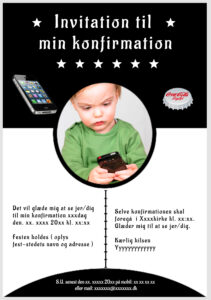 Invitation til konfirmation - Foldet A5 - Dreng - design nr 16 - Hvid tekst