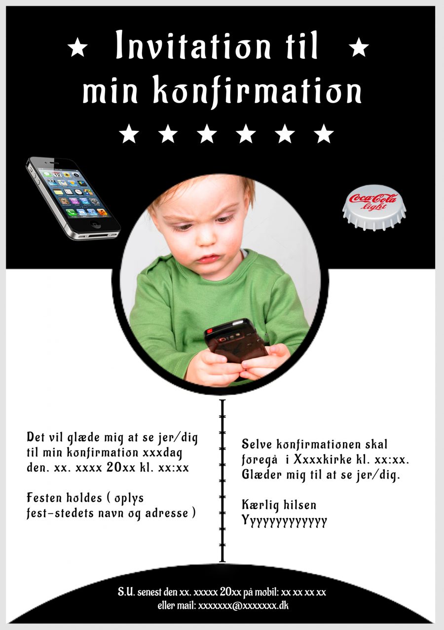 Invitation til konfirmation - Foldet A5 - Dreng - design nr 16 - Hvid tekst