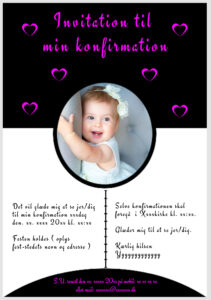 Invitation til konfirmation - Foldet A5 - Pige - design nr 14 - Lilla
