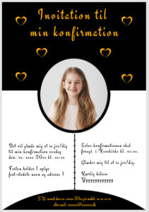 Invitation til konfirmation - Foldet A5 - Pige - design nr 15 - Orange
