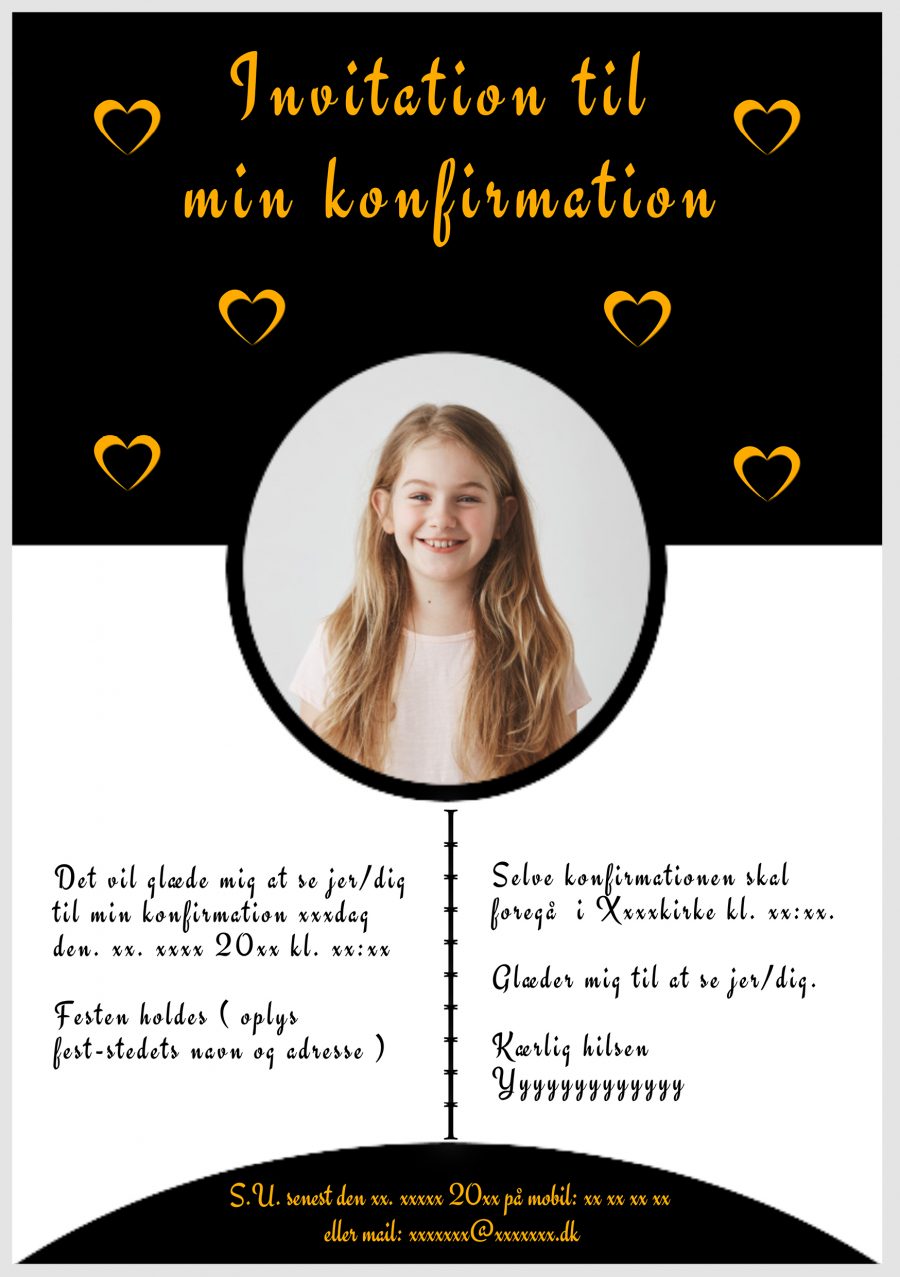 Invitation til konfirmation - Foldet A5 - Pige - design nr 15 - Orange