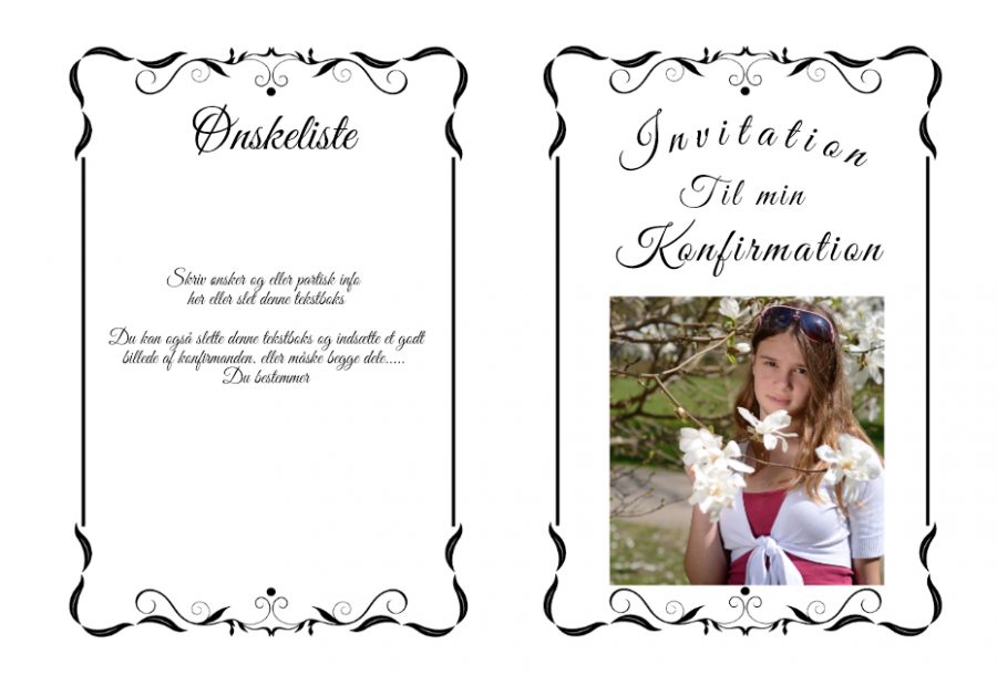 Invitation til konfirmation - A5 udgave nr 2 - Pige