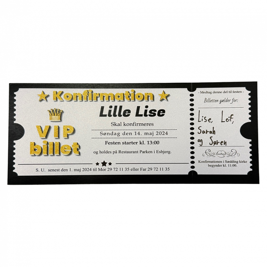 Invitation til konfirmation - Billet - V I P