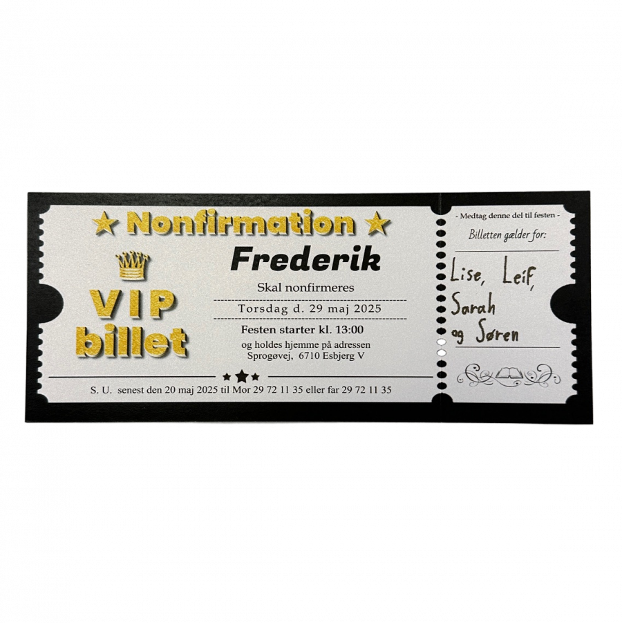 Invitation til nonfirmation - Billet - V I P
