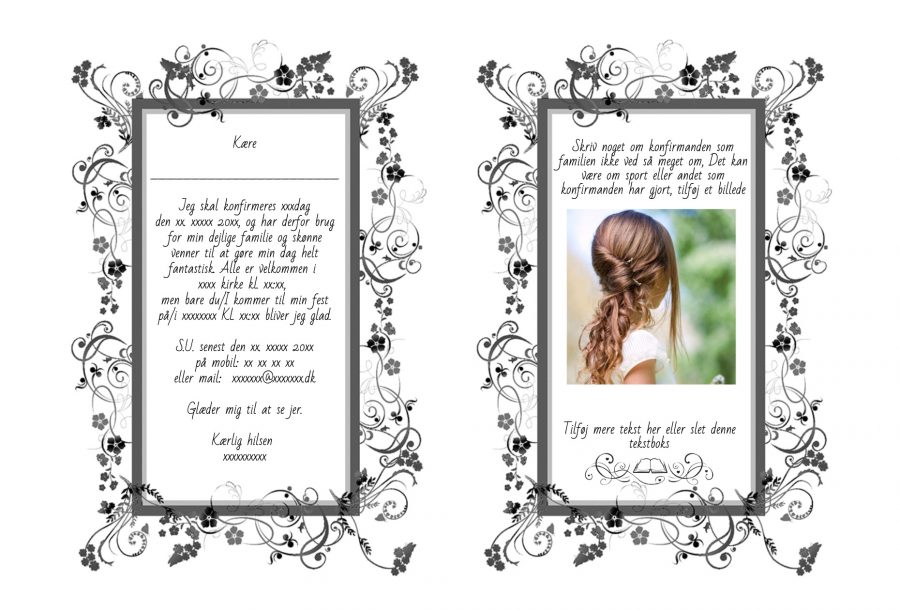 Invitation til konfirmation - A5 udgave nr 3 - Pige - Sort - Image 2