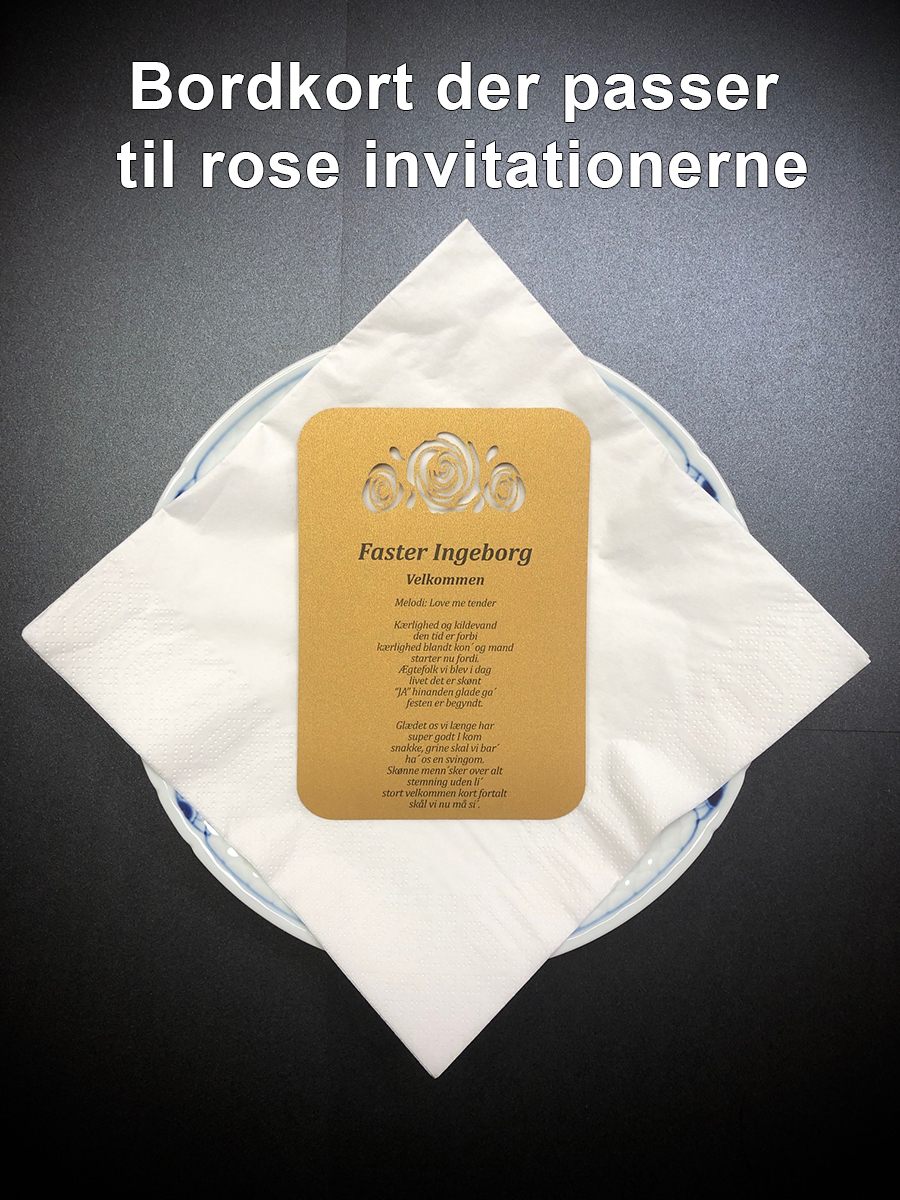Bordkort - velkommensang - Roser - - Invitationer til fest