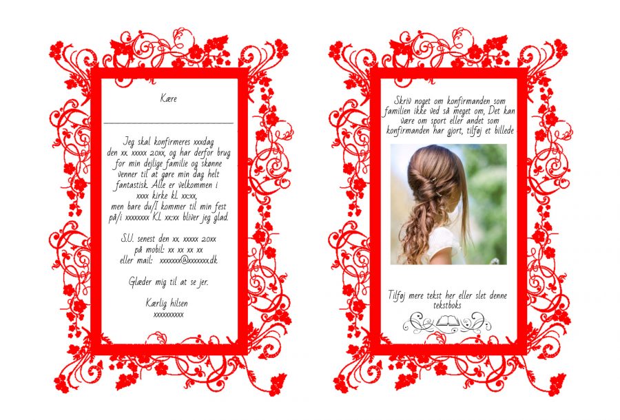 Invitation til konfirmation - A5 udgave nr 3 - Pige - Rød - Image 2