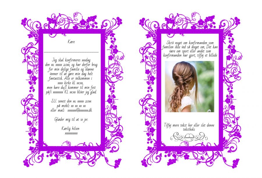 Invitation til konfirmation - A5 udgave nr 3 - Pige - Lilla - Image 2