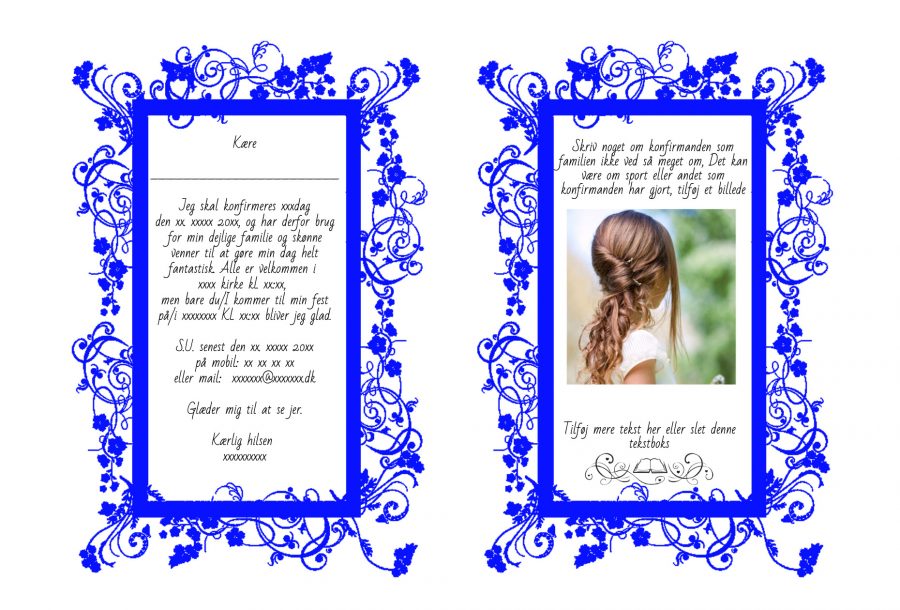 Invitation til konfirmation - A5 udgave nr 3 - Pige - Blå - Image 2