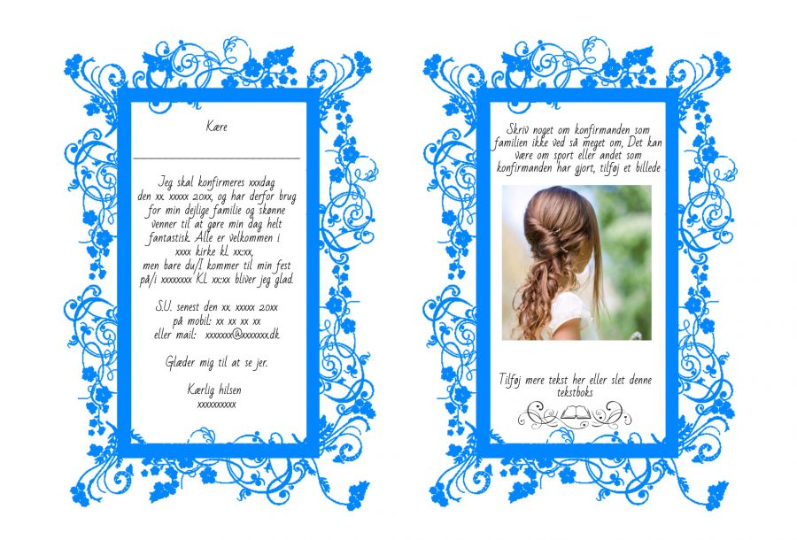Invitation til konfirmation - A5 udgave nr 3 - Pige - Lys-blå - Image 2