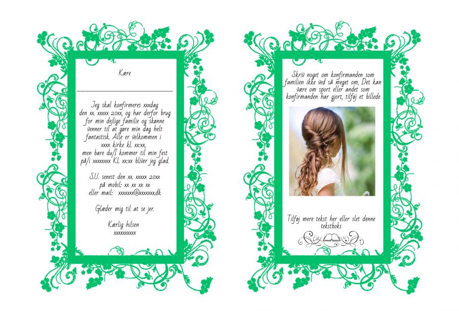 Invitation til konfirmation - A5 udgave nr 3 - Pige - Grøn - Image 2