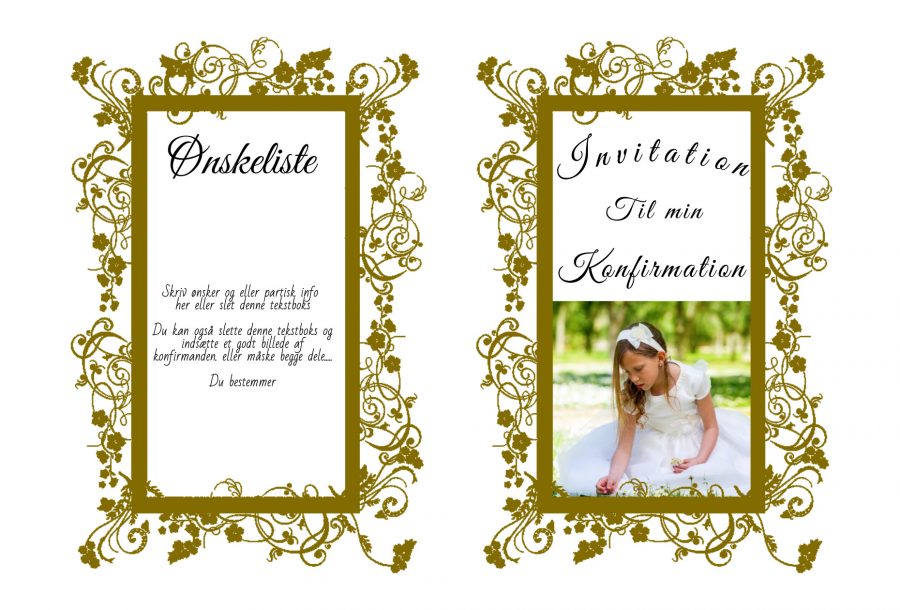 Invitation til konfirmation - A5 udgave nr 3 - Pige - Brun