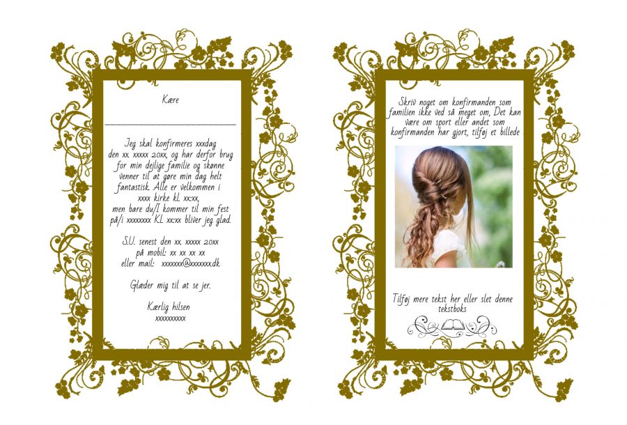 Invitation til konfirmation - A5 udgave nr 3 - Pige - Brun - Image 2