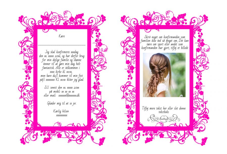 Invitation til konfirmation - A5 udgave nr 3 - Pige - Pink - Image 2