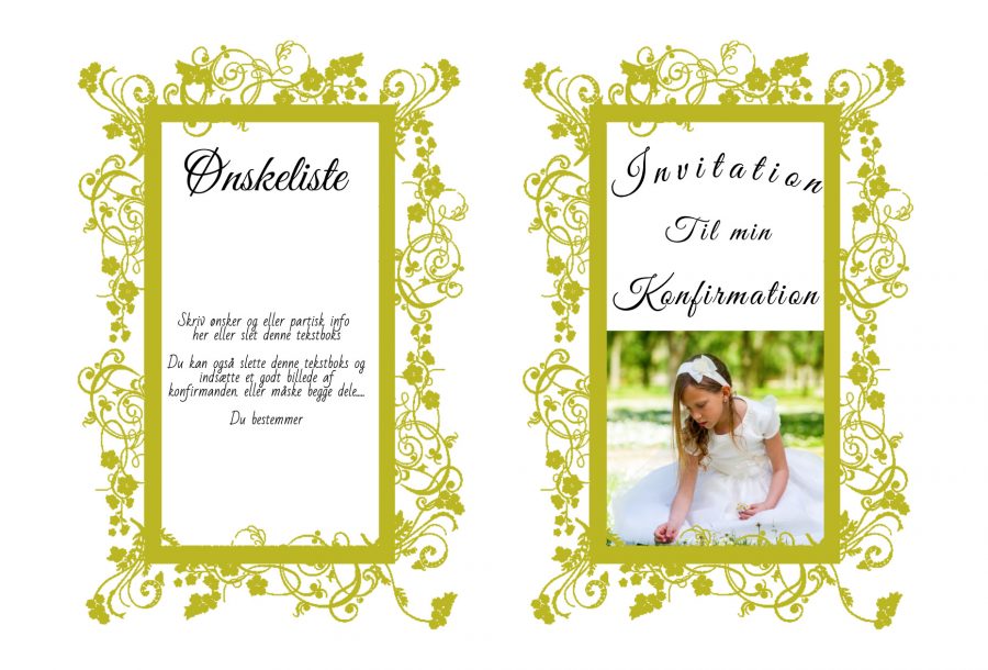 Invitation til konfirmation - A5 udgave nr 3 - Pige - Gul