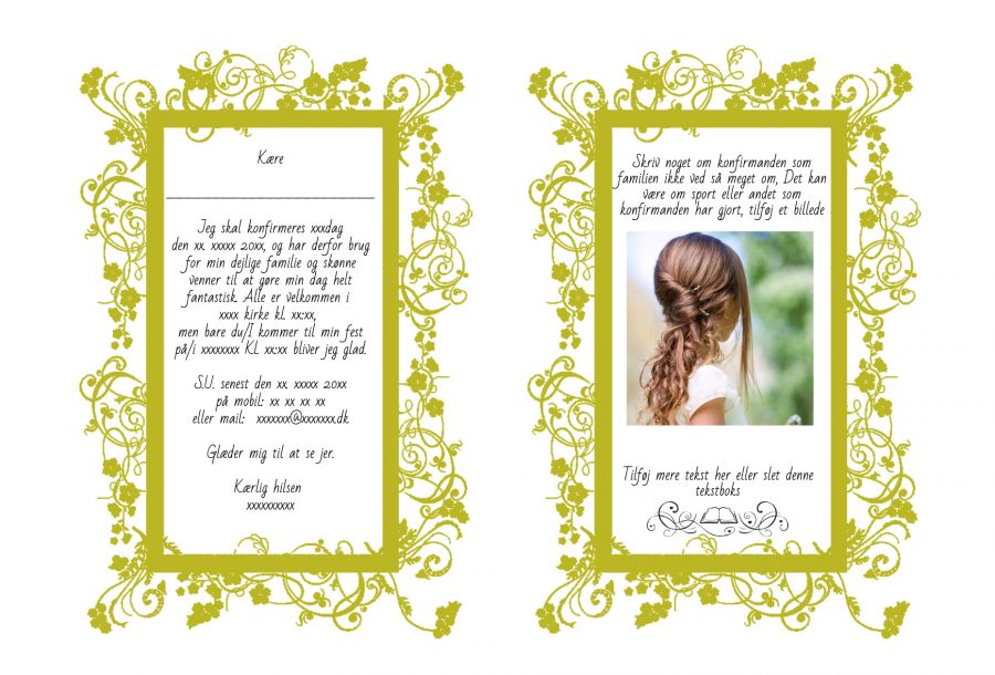 Invitation til konfirmation - A5 udgave nr 3 - Pige - Gul - Image 2