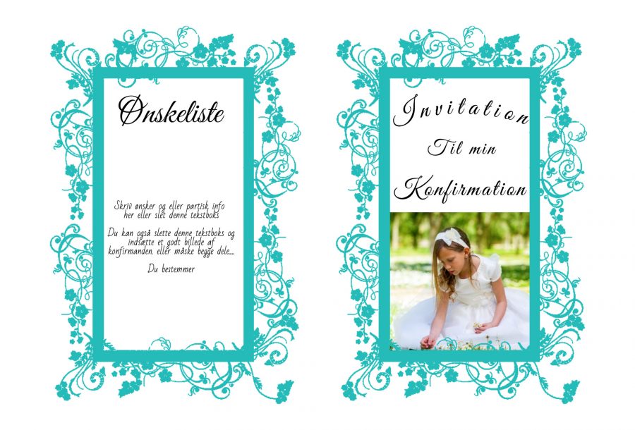 Invitation til konfirmation - A5 udgave nr 3 - Pige - Mint
