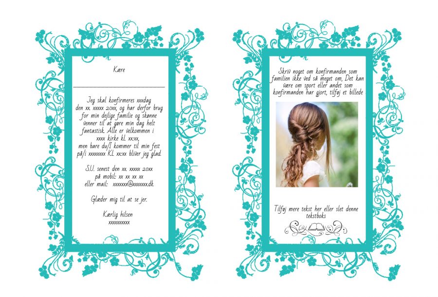 Invitation til konfirmation - A5 udgave nr 3 - Pige - Mint - Image 2
