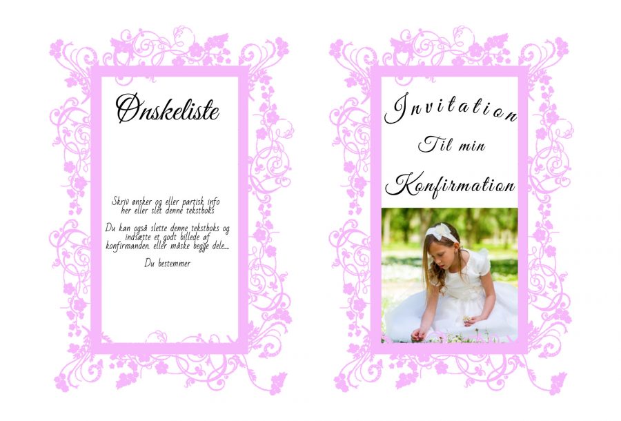 Invitation til konfirmation - A5 udgave nr 3 - Pige - Rosa