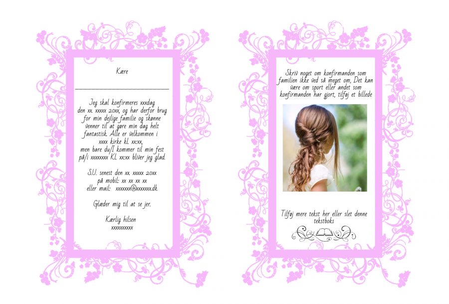Invitation til konfirmation - A5 udgave nr 3 - Pige - Rosa - Image 2