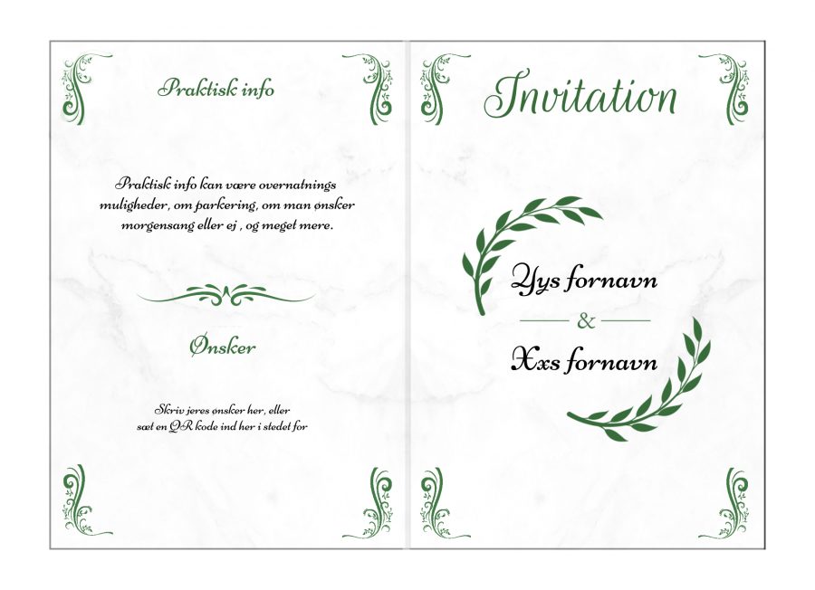 Invitation til kobber-sølv-guld-diamantbryllup - Grøn - foldet A5 - Marmor design - Uden billeder