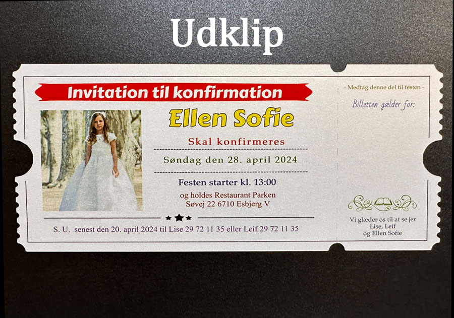 Invitation til konfirmation - Billet - Personligt billede - Realistisk