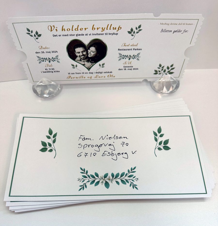 Invitation til bryllup - Realistisk billet - Grøn floral - Image 4