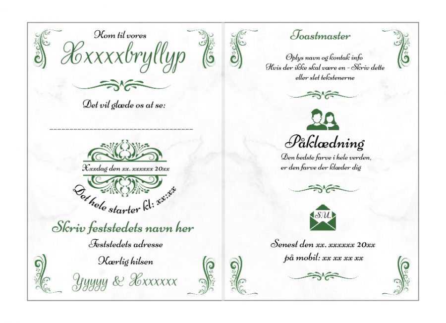 Invitation til kobber-sølv-guld-diamantbryllup - Grøn - foldet A5 - Marmor design - Uden billeder - Image 2