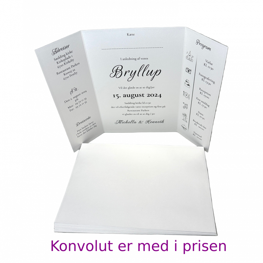 Invitation til bryllup - foldet A4 - Portfals-Gatefold - Enkelt - Image 2