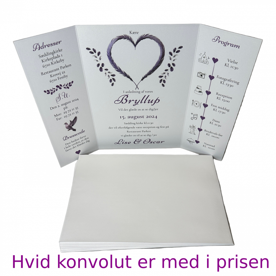 Invitation til bryllup - foldet A4 - Portefals-Gatefold - Lilla tema - Image 3
