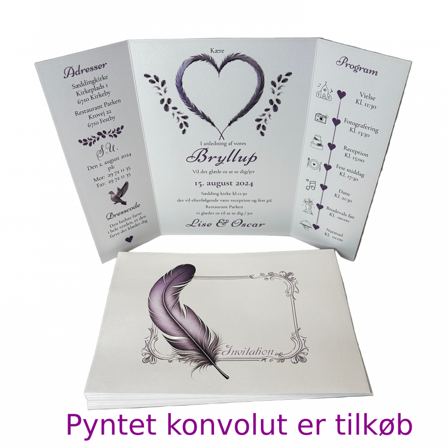 Invitation til bryllup - foldet A4 - Portefals-Gatefold - Lilla tema - Image 4