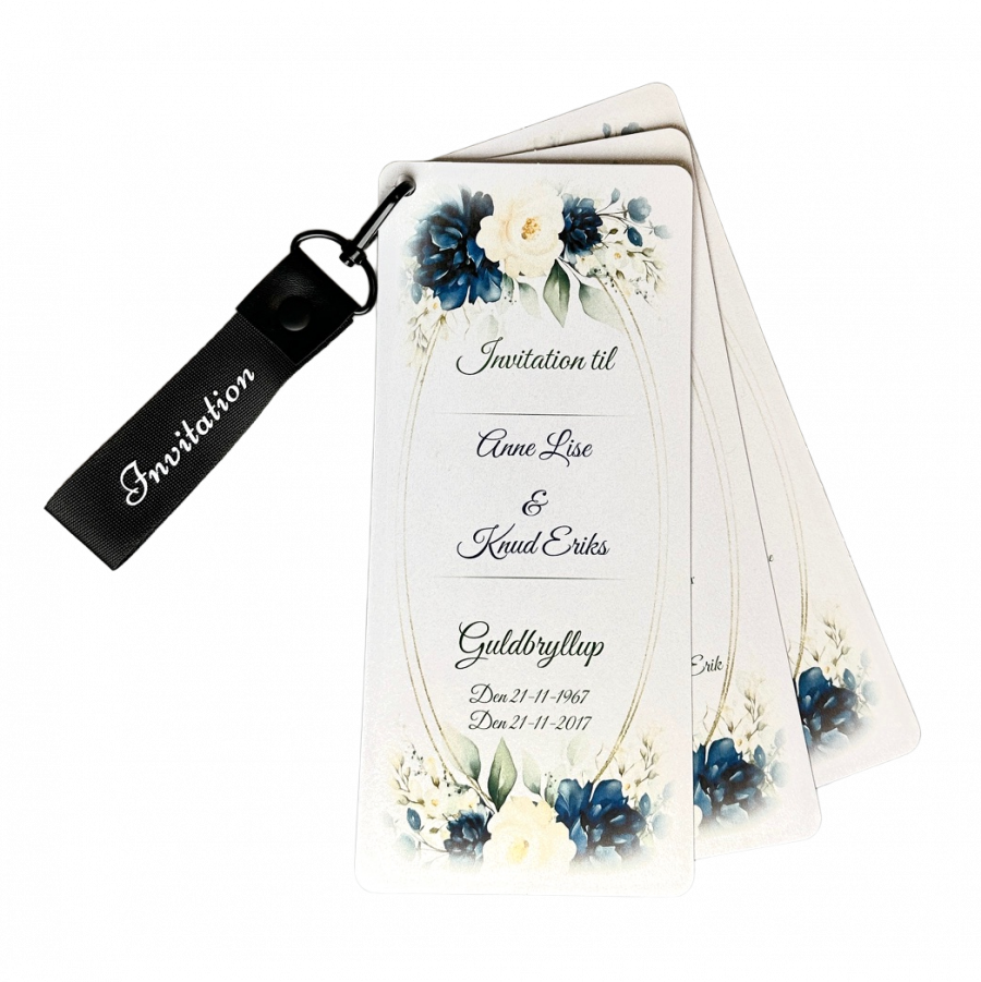 Invitation til guldbryllup - Slim size - Blå blomst - Image 4