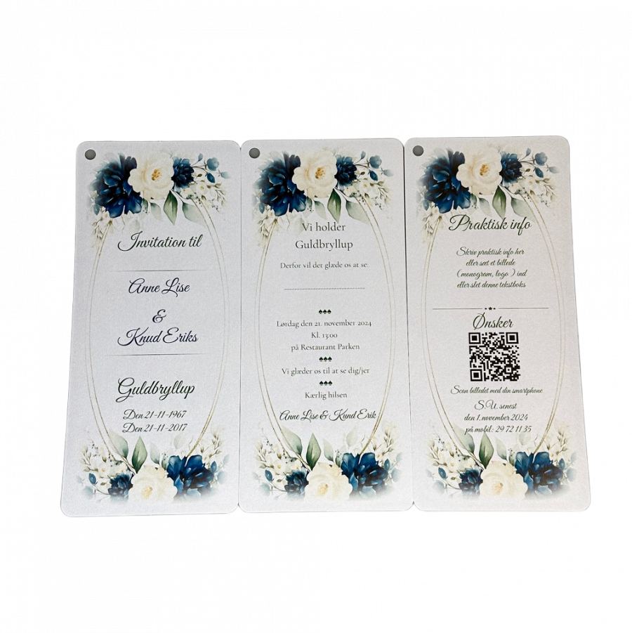 Invitation til guldbryllup - Slim size - Blå blomst - Image 3