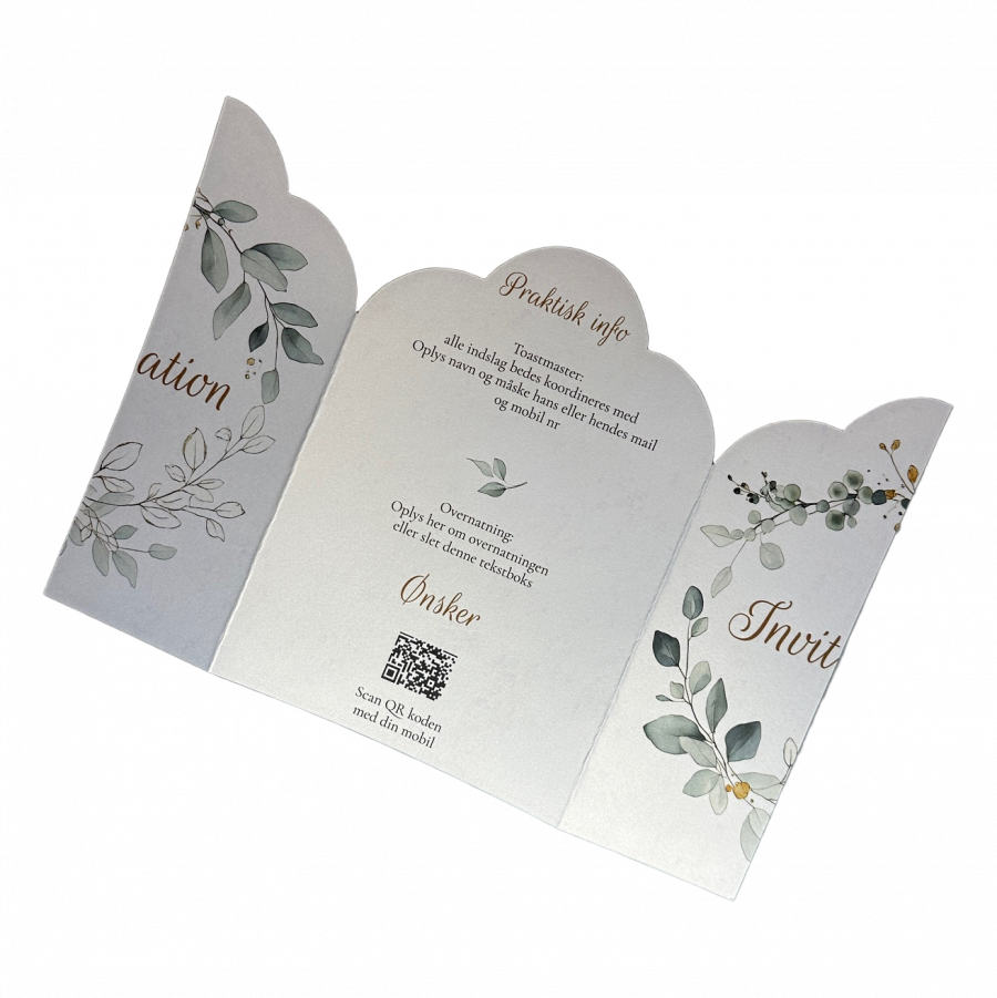 Invitation til sølvbryllup - foldet A4 - Portfals-Gatefold - Grøn floral - Bølget udgave - Image 3