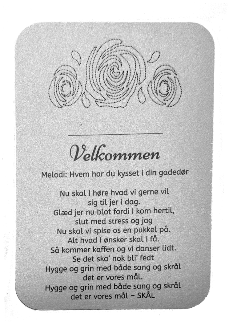 Bordkort - velkommensang - Roser - A5 foldet - Sølvbryllup