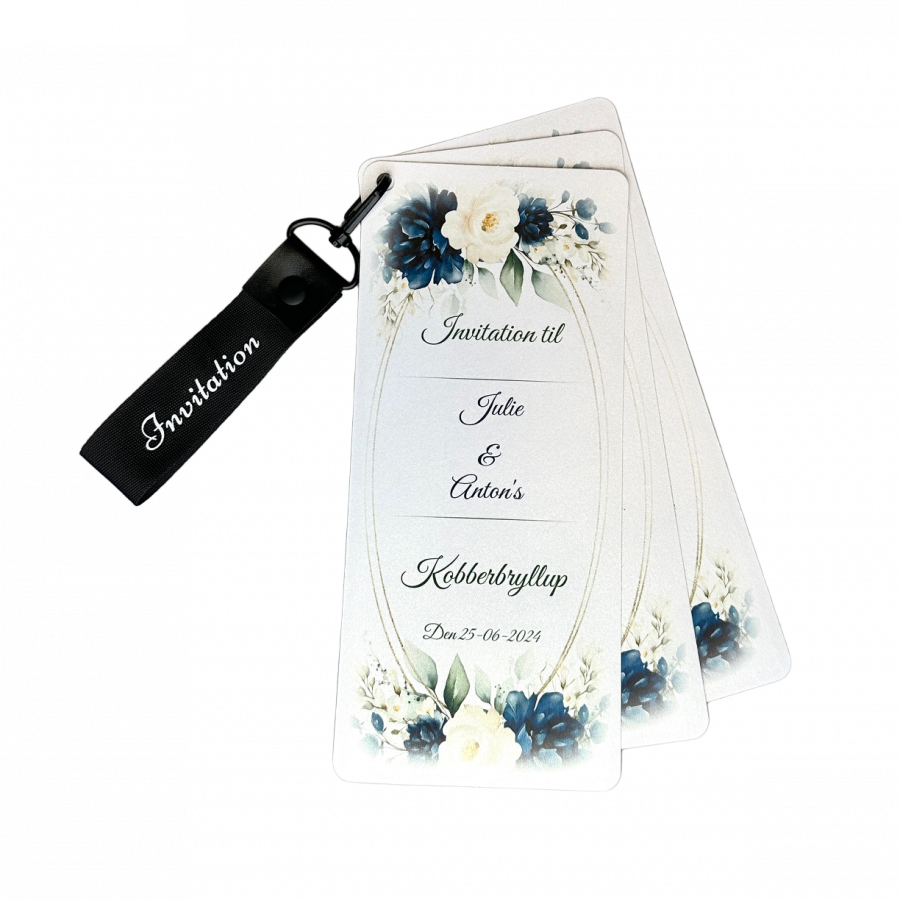 Invitation til kobberbryllup - Slim size - Blå blomst - Image 4