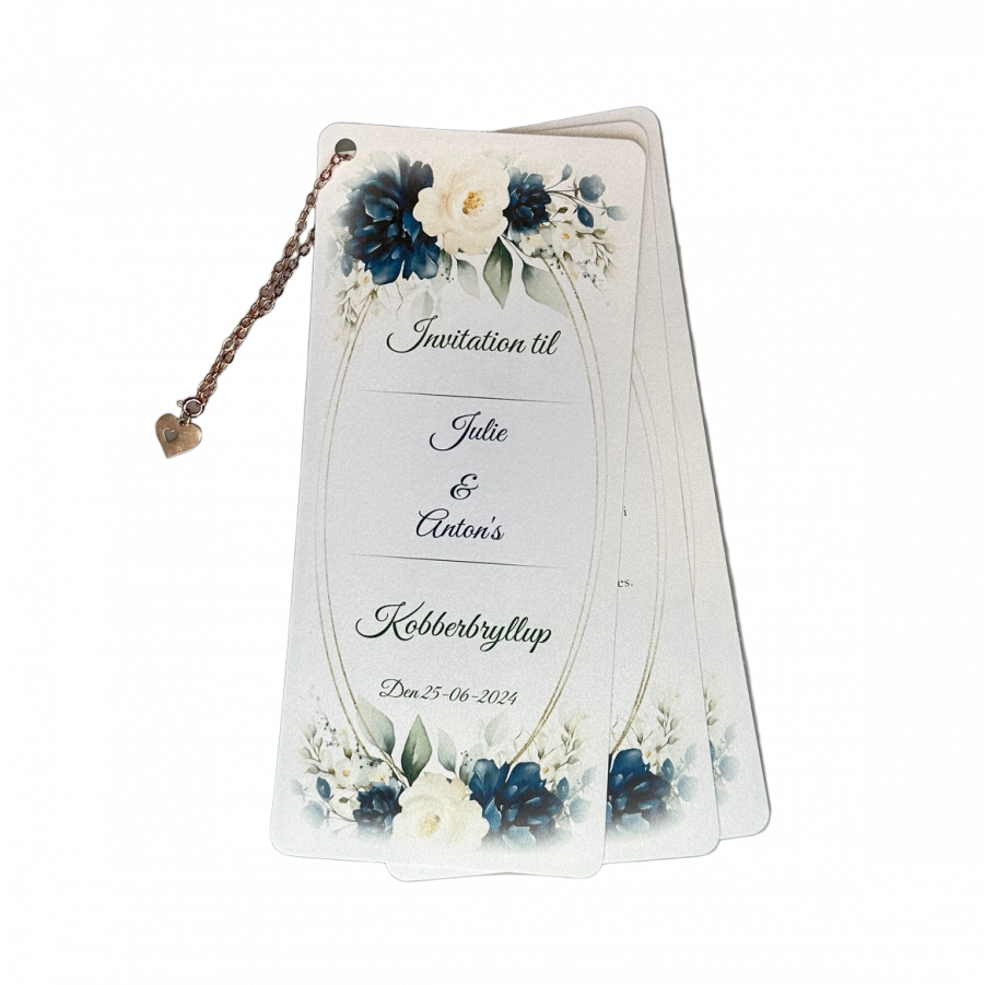 Invitation til kobberbryllup - Slim size - Blå blomst