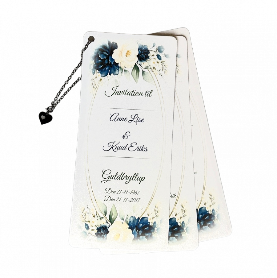 Invitation til guldbryllup - Slim size - Blå blomst - Image 2