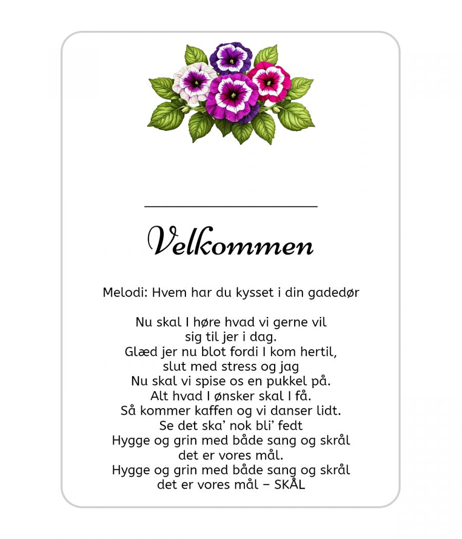 Bordkort - velkommensang - Perlemor - Petunia - A5 foldet - Guldbryllup