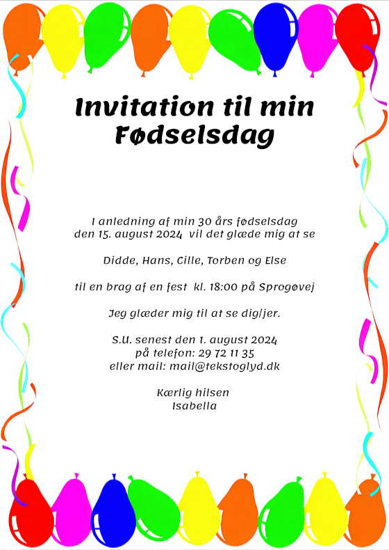 Email indbydelse - Balloner top og bund
