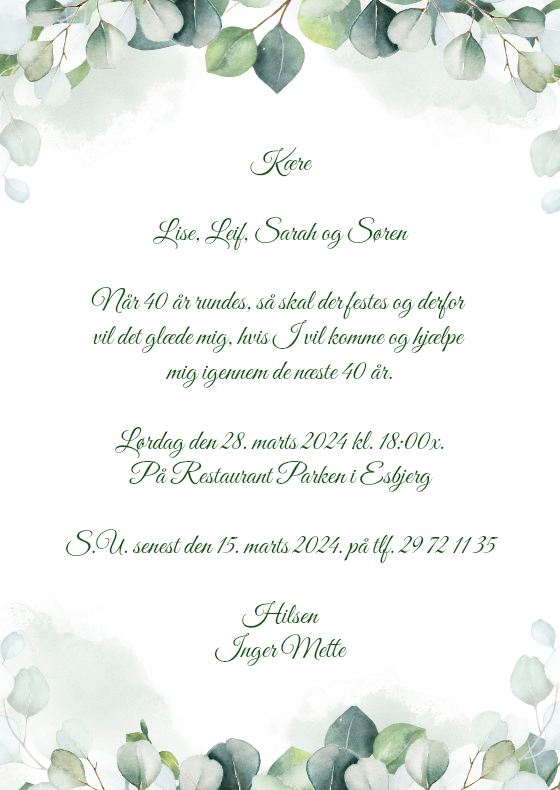 Email indbydelse - Grøn floral