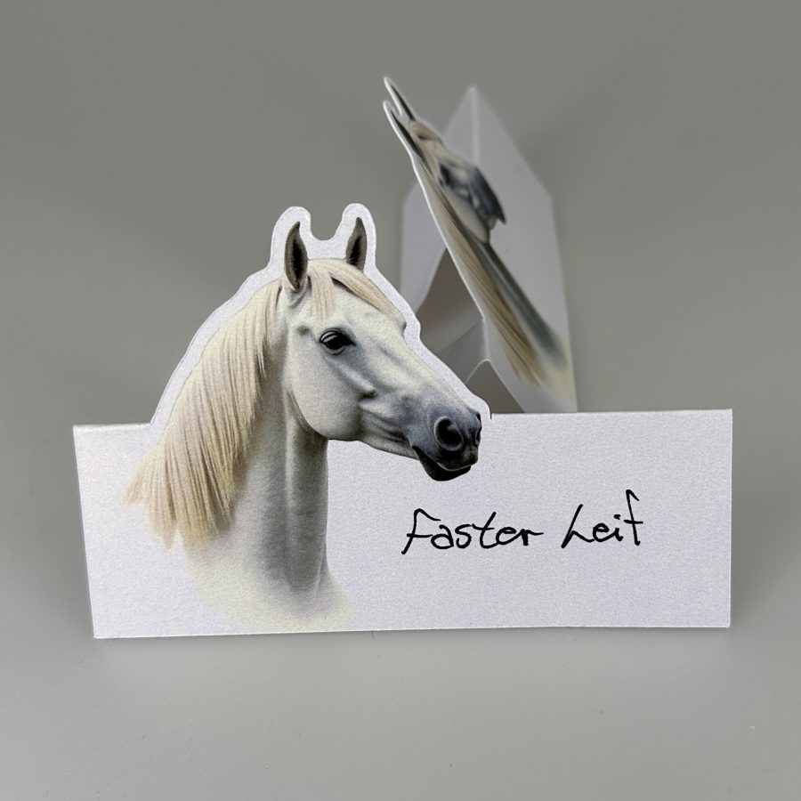 Bordkort hvid hest - Foldet Stå selv - Image 2
