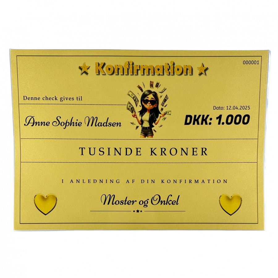 Check til konfirmanden nr 3 - Pige - Sort hår
