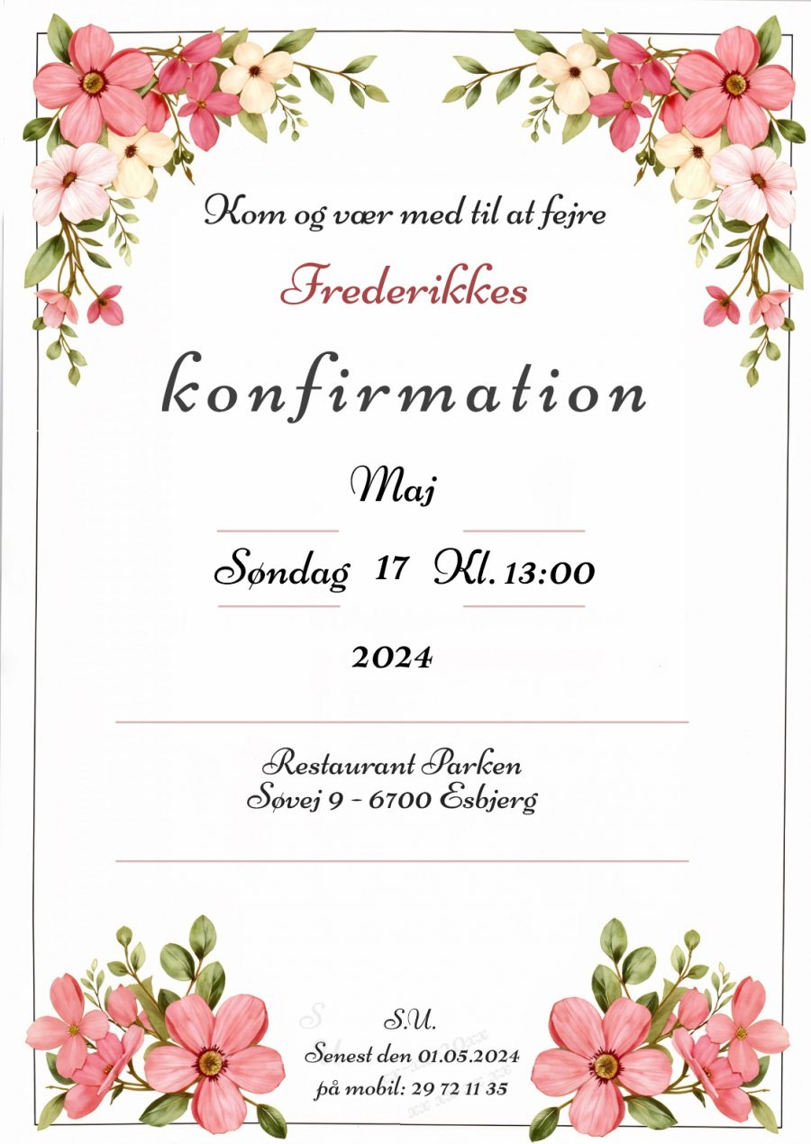 Invitation til konfirmation - Lamineret  - Blomster